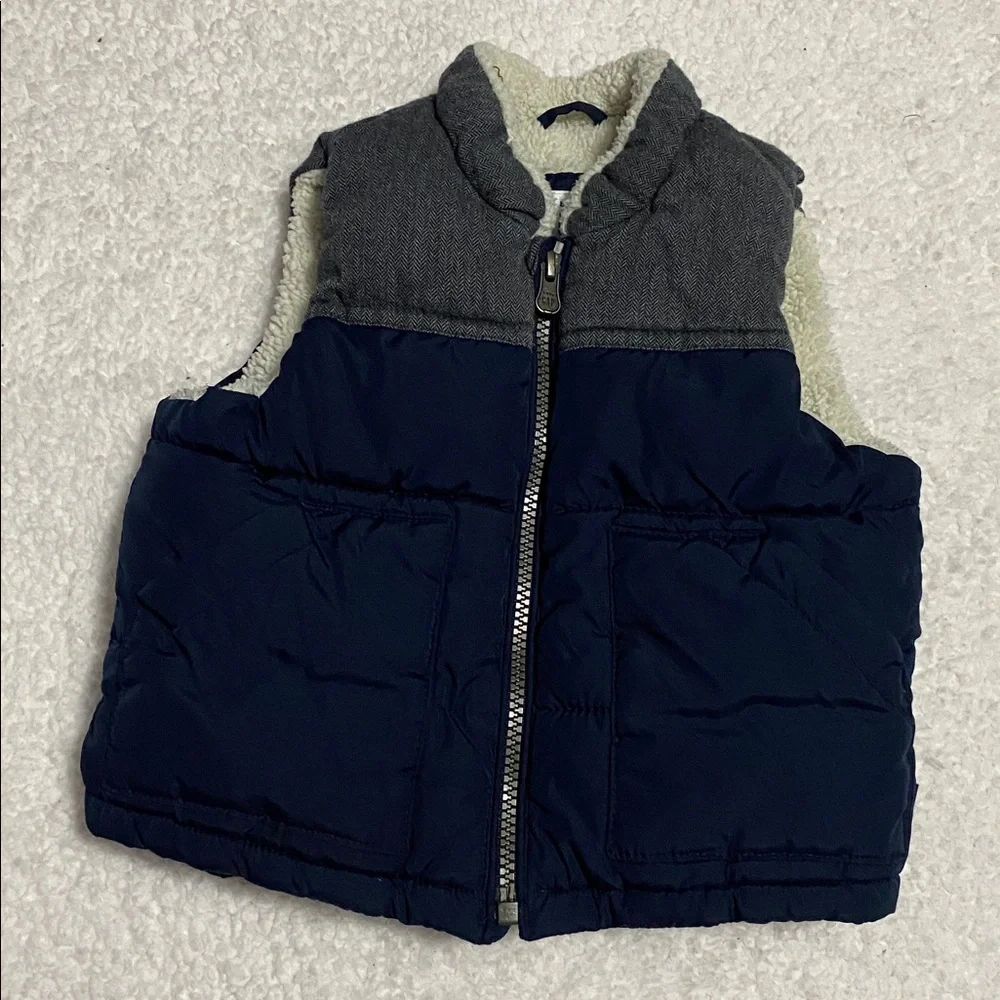 BABY GAP boys Sz 18mo - 24mo puffer vest navy / grey waterproof and lined ¥